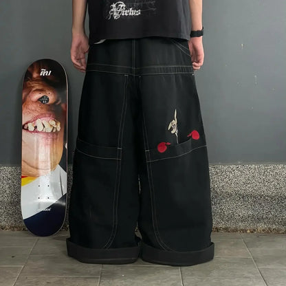 Y2K Street Casual baggy jeans Hip Hop Jnco Big Denim for Men and Women Pant Pocket Boxing Kangaroo Print Wash Wide Leg Jeans