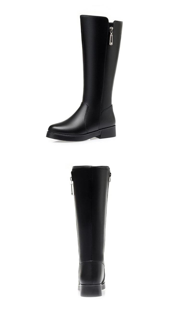 WOIZGIC Mother Female Women's Ladies Zipper Winter Genuine Leather Mid Calf Boots Shoes Plush Wool Warm Fur Snow Waterproof