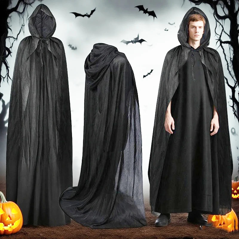 1PC Black Hooded Cloak Set Multiple Styles Halloween Cosplay Cape For Adults & Kids   Halloween Party Supplies