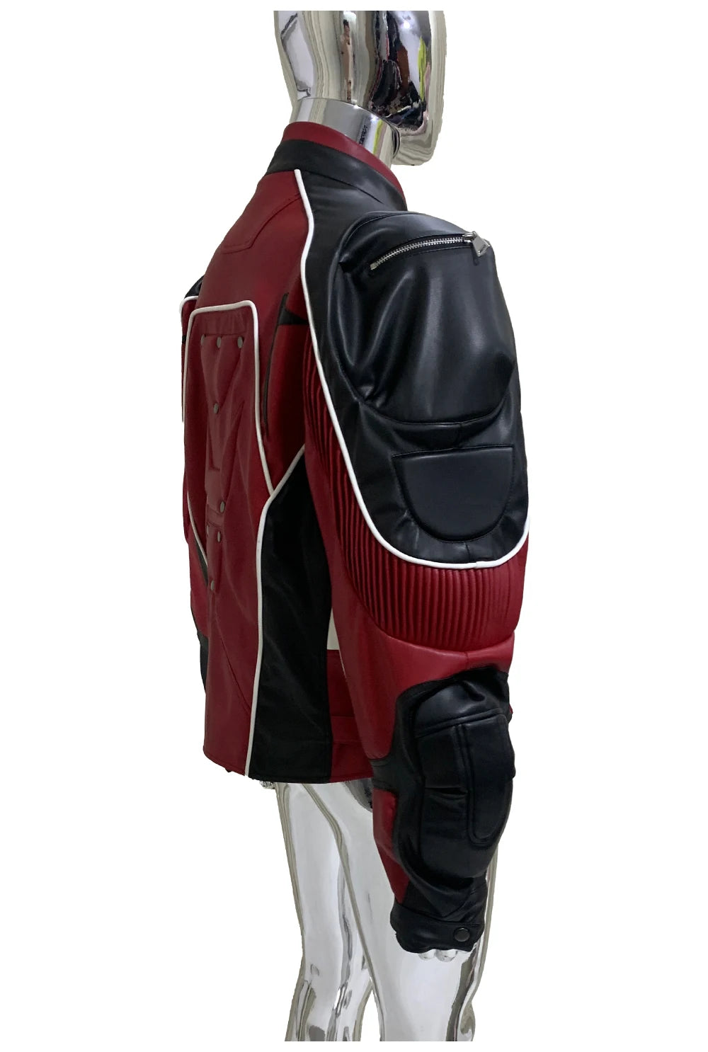 Nerazzurri Autumn Winter Short Color Block Pu Leather Racer Jacket Men Shoulder Pads Rivet Zipper Luxury Designer Clothes 2025