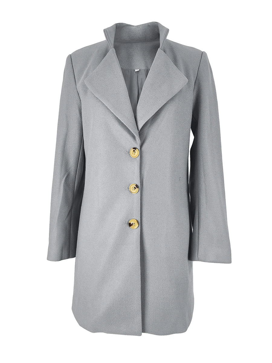 Women Autumn Winter Elegant Woolen Coat Slim Fit Long Jacket Office Lady Single Breasted Lapel Overcoat Female Solid Outerwear