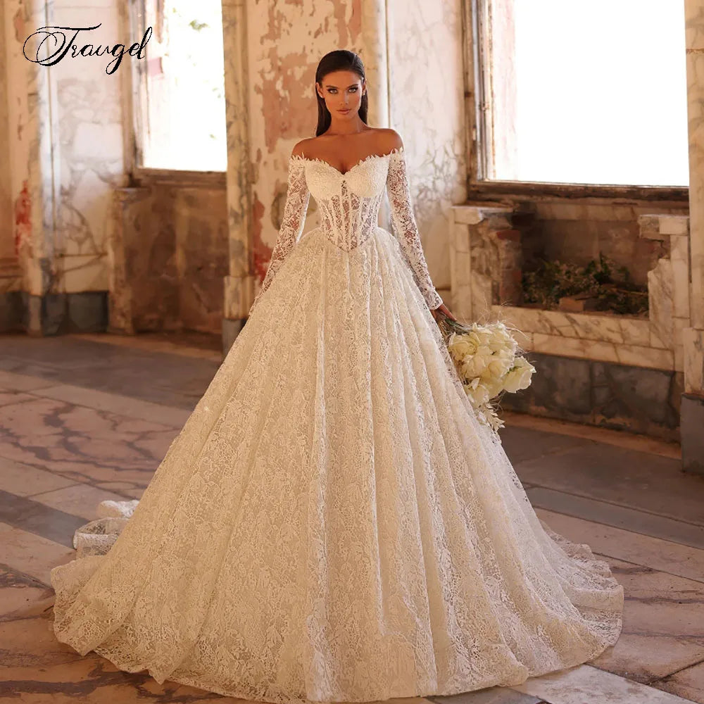 Customized Off The Shoulder Sexy A-Line Wedding Dresses Lace Embroidery Vestido De Novia For Women Elegant Robe De Mariee