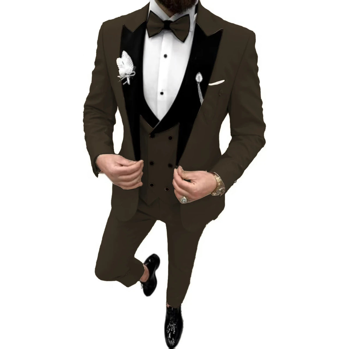 Elegant Men Suit Customized 3 Piece Blazer Vest and Pants Set Tuxedo Suits for Men Velvet Peak Lapel Formal Men Suit for Wedding