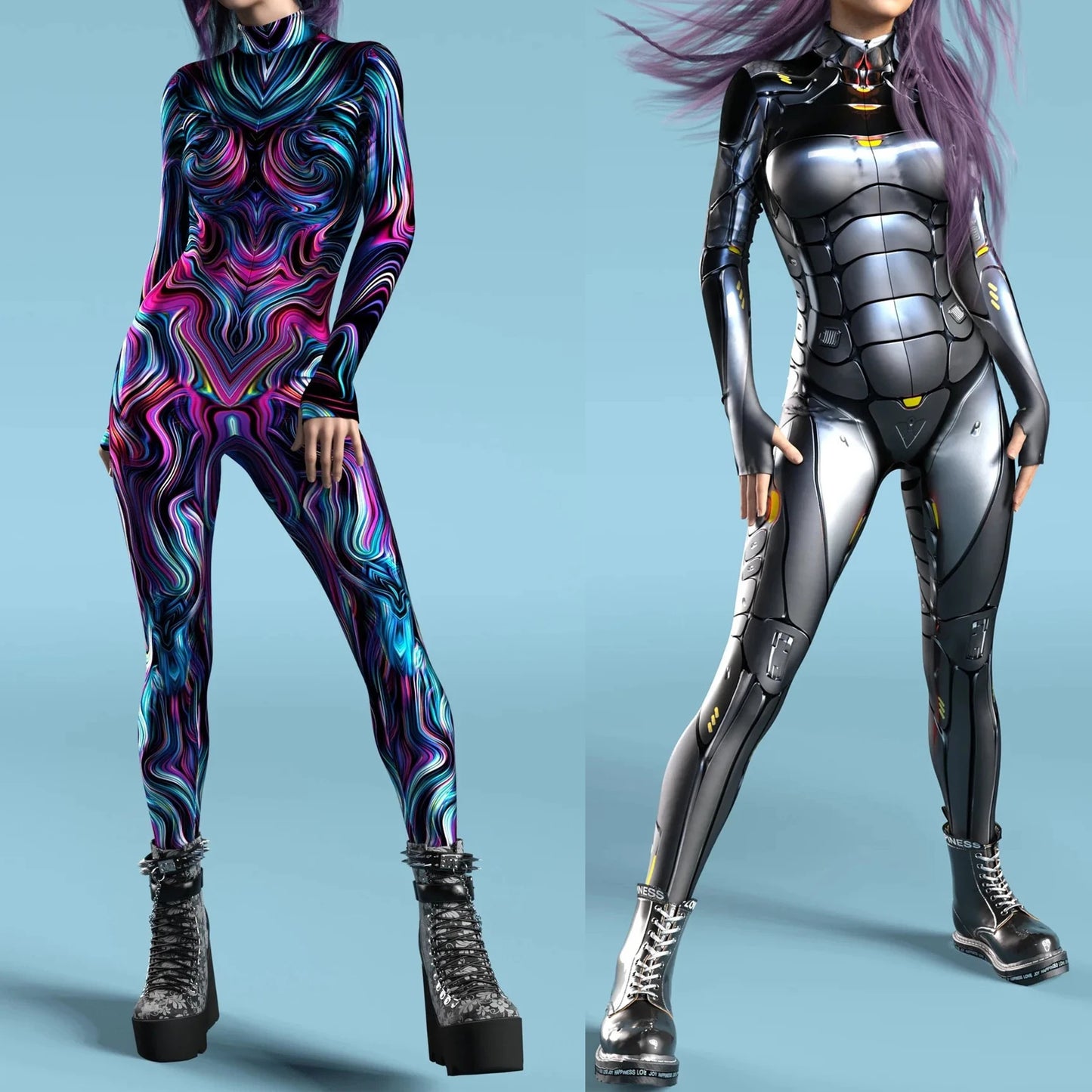 Women's Gothic Y2k Sexy Cool Dark Skull Suit Mechanical Armor Bodysuit Role Play Suit Robot Costume Party Performance Tights