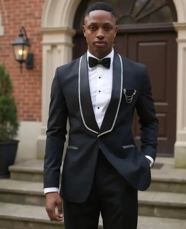 Bling Beaded Wedding Tuxedo for Men Slim Fit Male Fashion Suits Stunning 2 Pieces Suit Jacket with Pants Custom Made Costume