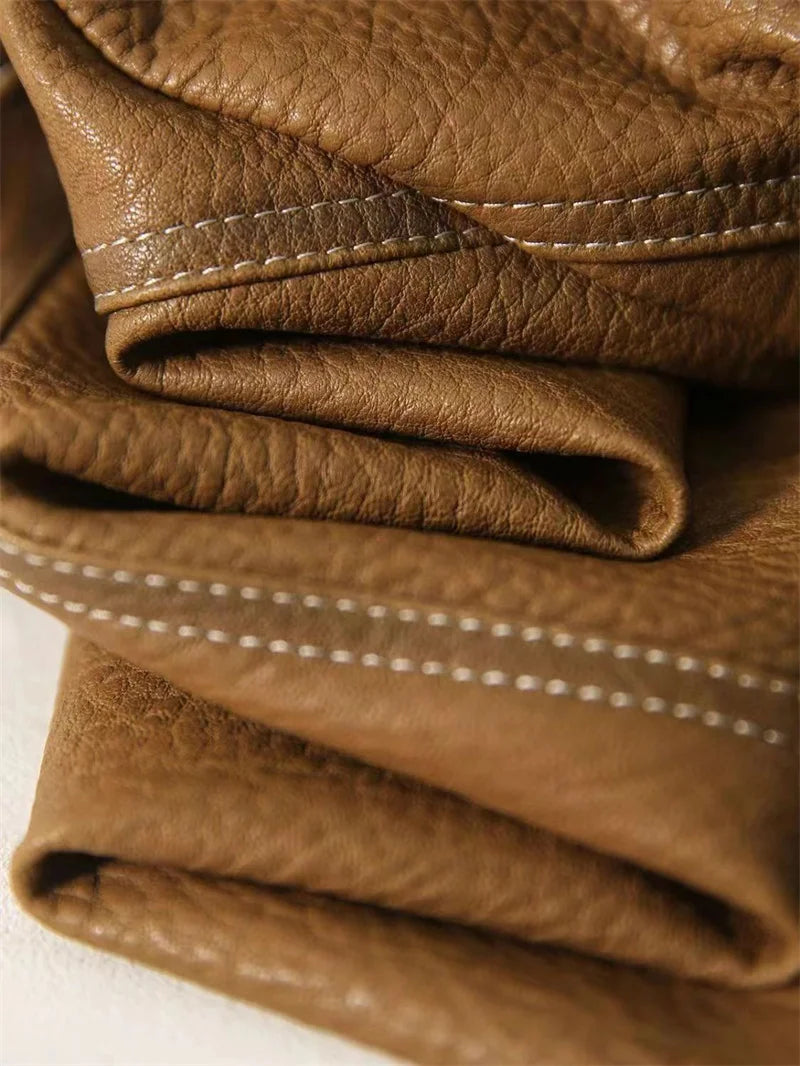 2026 Short PU Leather Coat Women's Spring Autumn New Jacket Ladies Fashion Outerwear Western Style Lapel Overcoat Leather Jacket