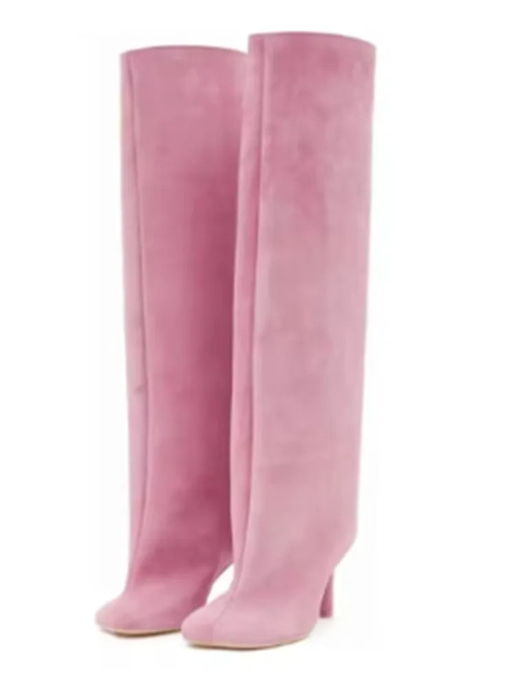 2025Women's Autumn and Winter New Slim Fit High Heels Knee High Boots Fashionable Plus Size Medium Long Boots Knight Boots