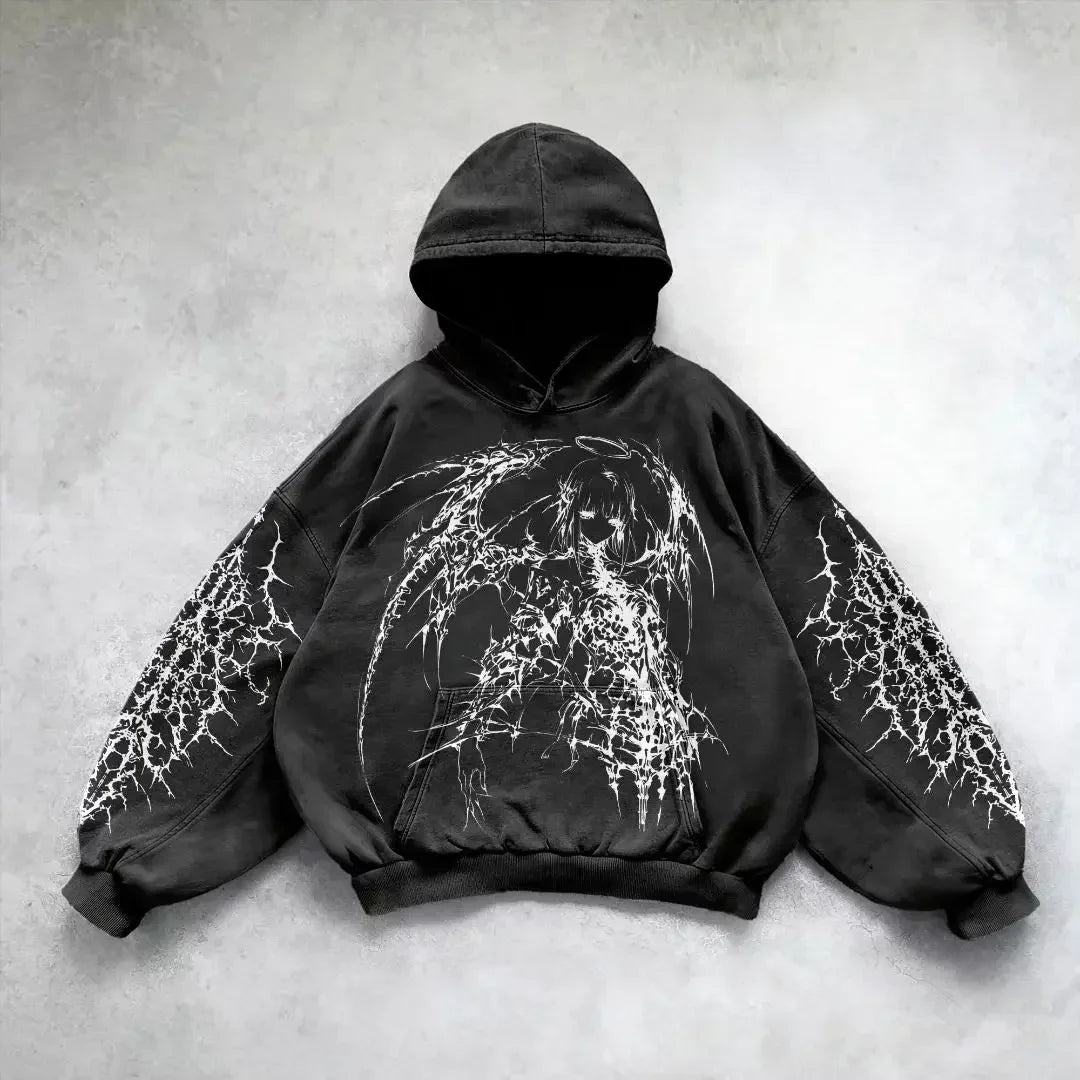 Harajuku gothic goddess print hoodies women goth 2025 hot sell hoodie y2k tops oversized sweatshirt black streetwear clothes