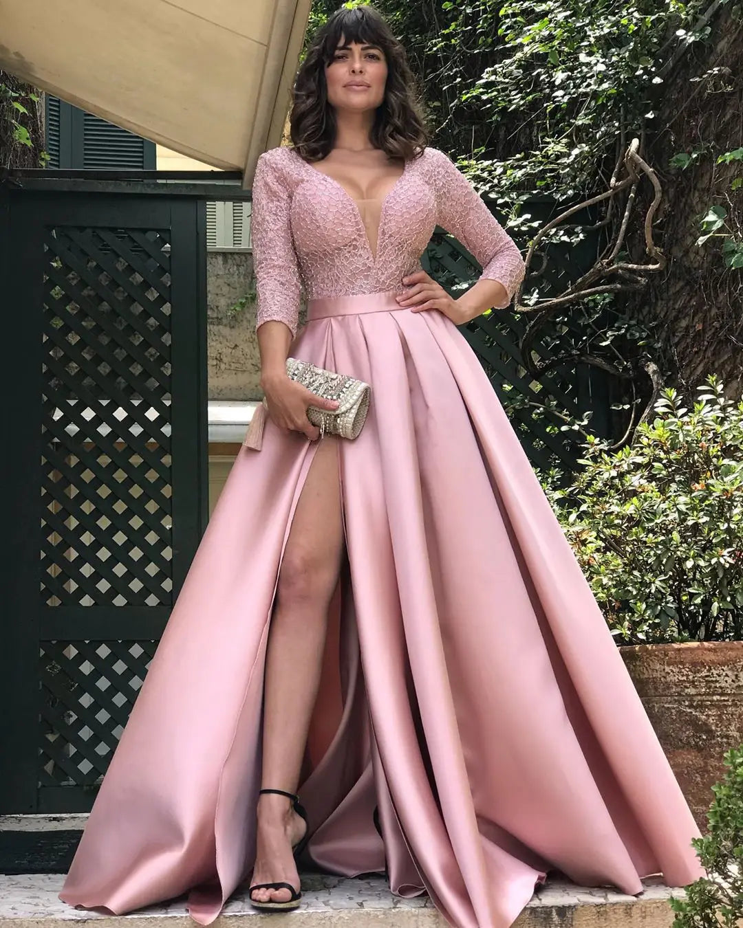 New 2026 Women's Sequins Beads Prom Dress Big Swing Sexy V-neck Trailing Banquet Wedding Evening Dress Ladies Vestidos De Fiesta