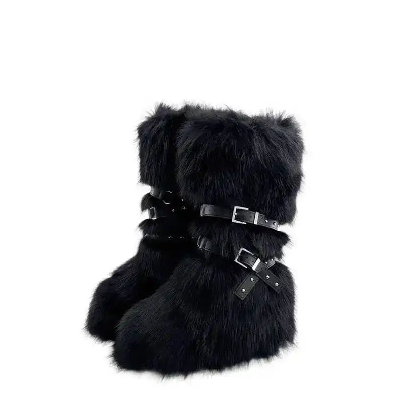 2025 Winter Subculture High Top Furry Boots For Women Snow Boots Niche Lined Thick Soled Long Tube Snow Boots