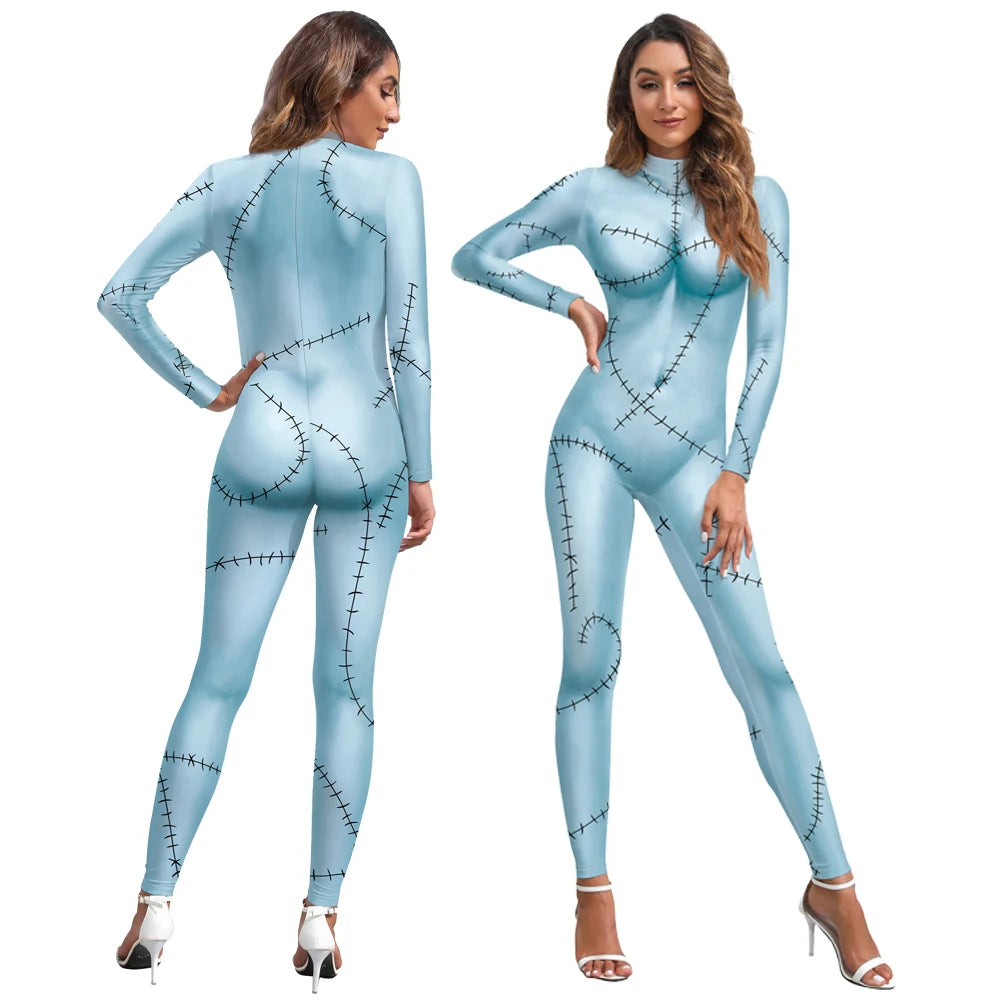 Halloween Anime Movie Sally Cosplay Dress Party Set Costume Christmas Women Slim Jumpsuit Catsuit Zentai Bodysuit Gothic Leggins