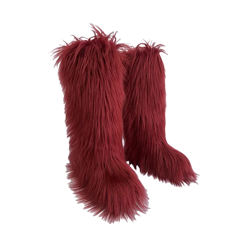 Hot Sale Ins Fashion Long Women Furry Boots Winter Knee Length Keep Warm Ladies Snow Boots