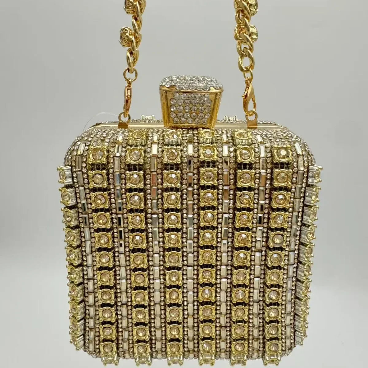 Handmade Diamond Encrusted Square Clutch Evening Bag Small Size Portable Sparkling Polyester Fiber Dinner Bag for Women