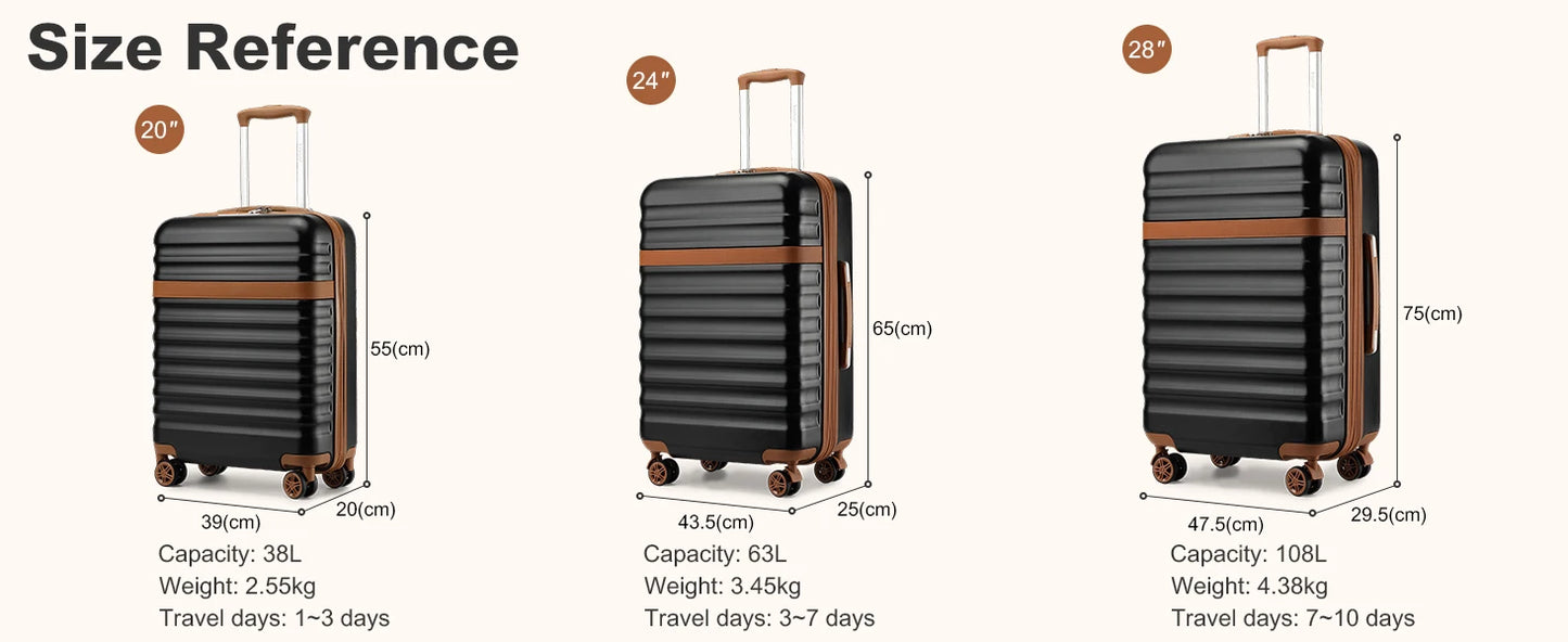 KONO ABS + PC hard case with 4 wheels, TSA lock trolley hand luggage/suitcase (55/65/75cm)