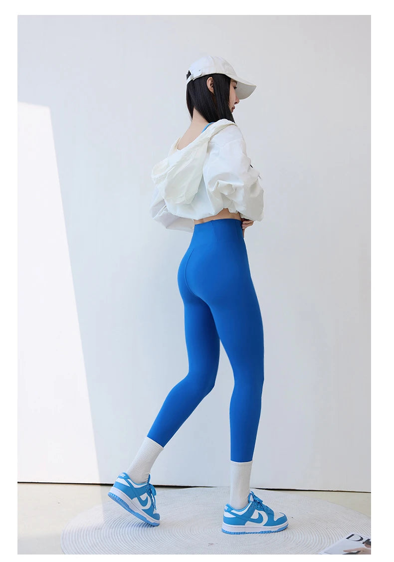 BIVIGAOS Spring Summer Back Pocket Nude Feel Sharkskin Leggings Women Fish Bone High Waist Push Up Sport Fitness Running Legging