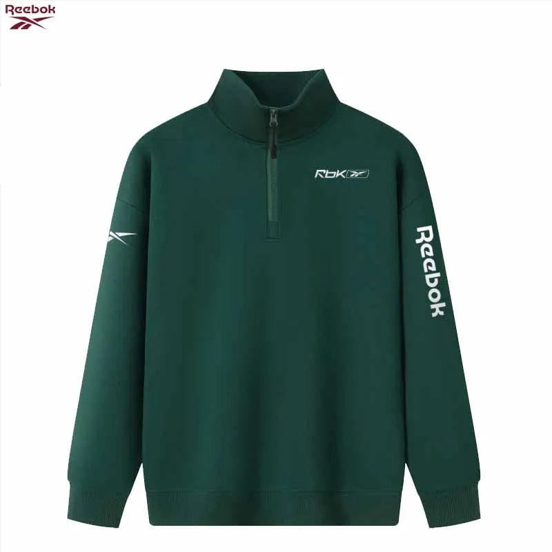 Reebok men's half-zip stand-up collar lightweight pullover for spring and autumn, suitable for outdoor activities such as hiking
