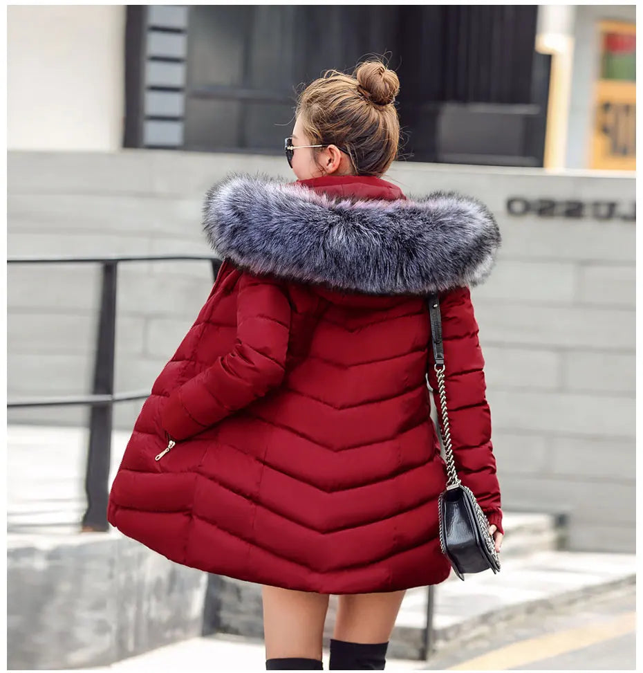 2024 New Wool Collar Hooded Winter Jacket Parkas Women's Jacket Thick Warm Cotton Cushion Down Coat Parka Coat Winter Long Fit D