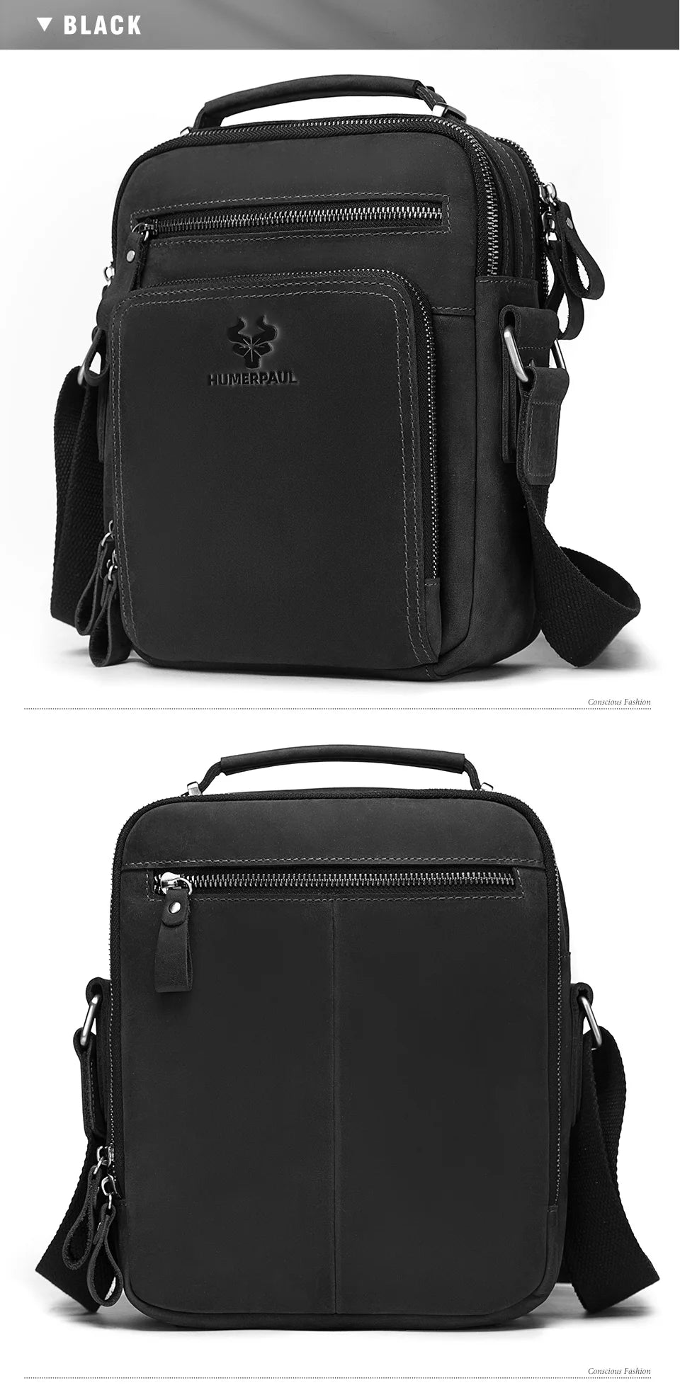 HUMERPAUL Men's Cowhide Shoulder Bag Casual Crossbody Bags Full Grain Leather Multifunctional Ipad Messenger Handbag Quality