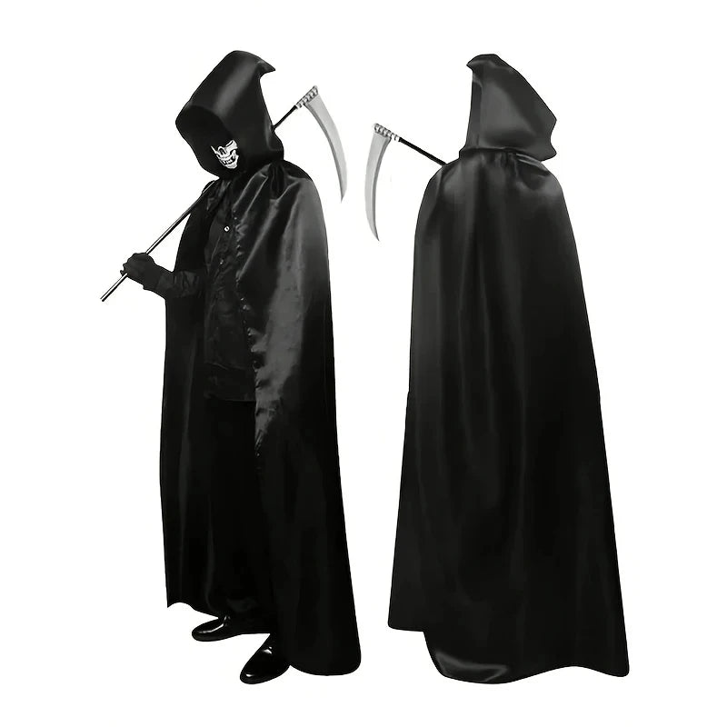 Black Hooded Cape, Suitable For Both Men And Women To Play Vampires, Wizards, And Death Cloaks On Halloween Costume Accessories