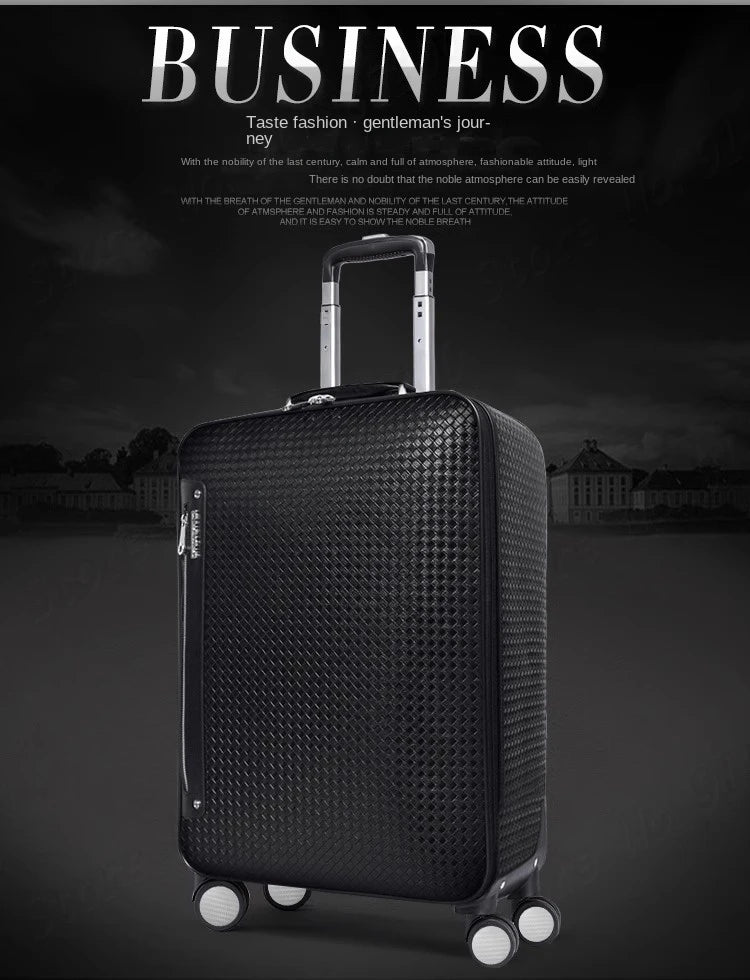 Genuine Leather Trolley Case 20 Inch Men's Business Boarding Suitcase Universal Wheel Luggage Bag 16 Inch Woven Pattern Leather