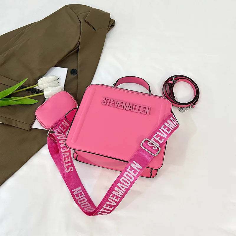 Trendy Commuter Women's Shoulder Bag Fashionable Letter Print Simple Urban Style PU Material Medium Size Zipper Opening Cross...