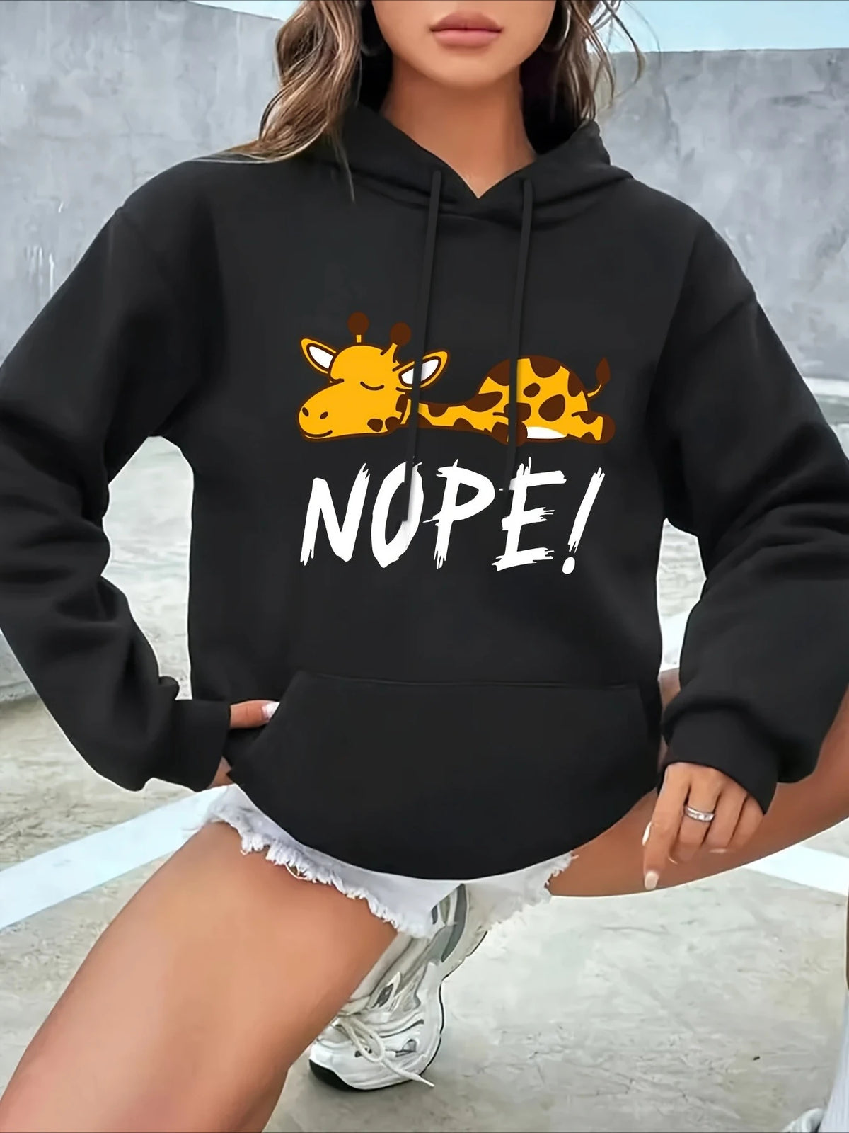 Women Hoodies Giraffe Cartoon Nope print 2025 Winter Autumn Y2k Sweatshirt Top Hoodie Long Sleeve Women's Casual Clothing