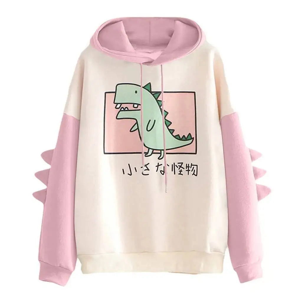 Y2K Style Women Dinosaur Hoodies Cute Horns Hooded Sweatshirts Autumn Winter Hawaii Pullovers Halloween Teenager Matching Wear