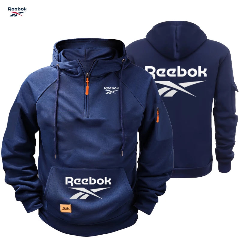 2026 Reebok Men's Winter-Spring Hoodie - Loose Fit Sports Hoodie with Zipper, Long Sleeve, Multiple Pockets - Comfortable Street