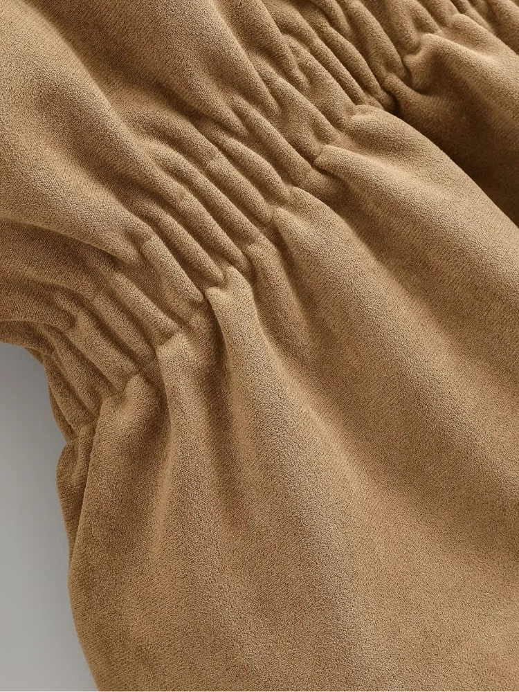 Women Brown Faux Suede Short Jacket Tie‑waist Long Sleeve Vintage Streetwear 2026 Lady New Autumn Winter Casual Outerwear Coat