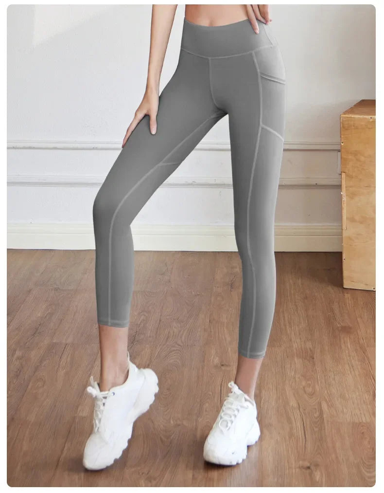 Training Leggings with Pockets for Women - High Elastic Yoga Pants Tummy Control High Waist 4-Way Stretch Gym Workout  Athletic