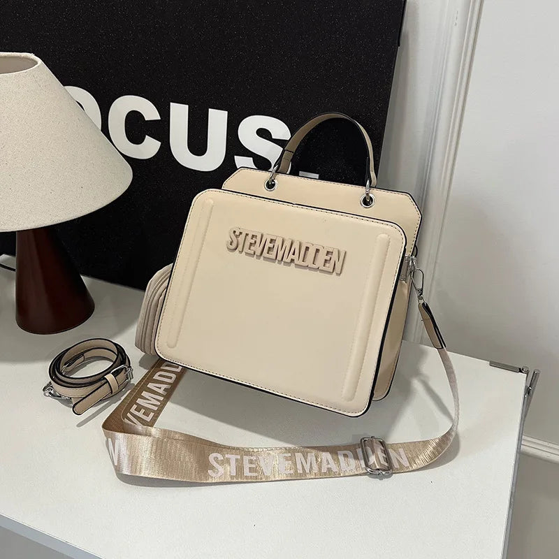 Trendy Commuter Women's Shoulder Bag Fashionable Letter Print Simple Urban Style PU Material Medium Size Zipper Opening Cross...