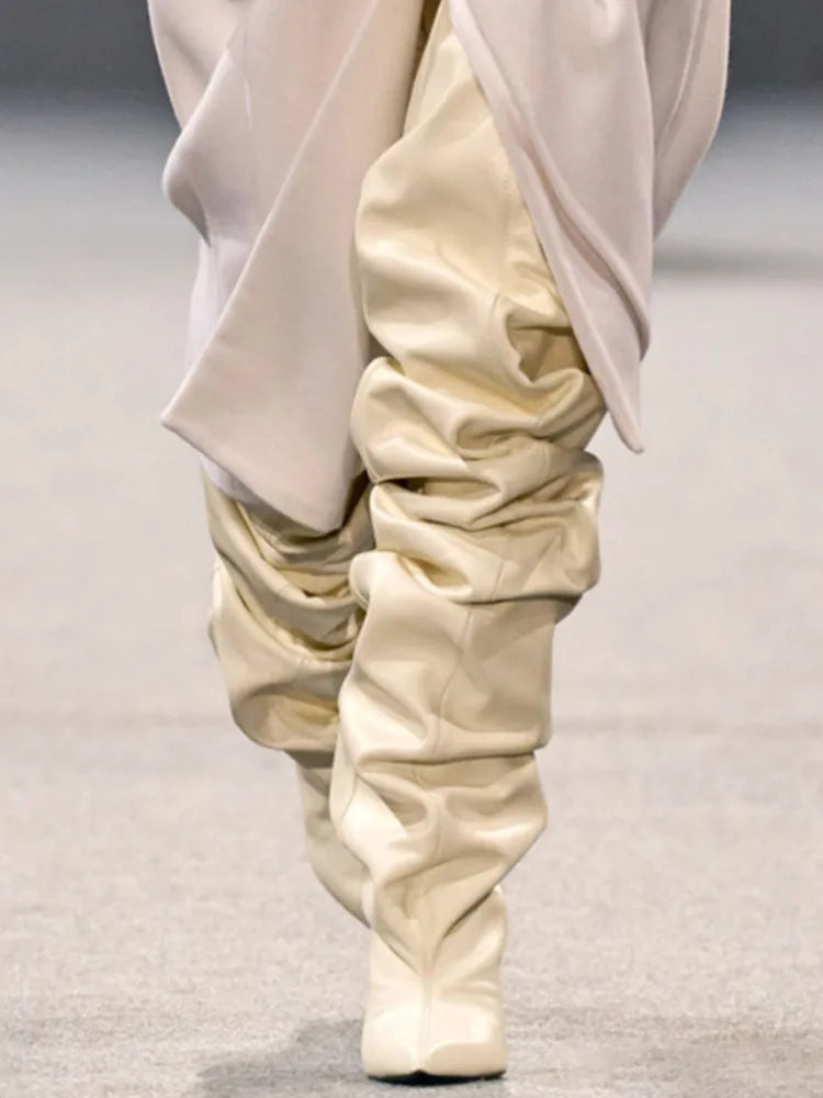 Women's Fashion Pointed Thick Soled Pleated Short Boots, Autumn and Winter Thick Heeled Long Boots, Sexy Runway Women's Boots