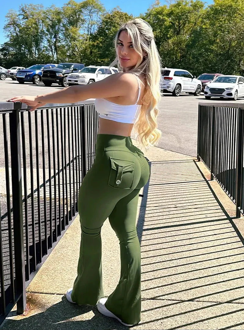2026 Gym Push Up Impact Leggings Woman Sexy Hip Lifting Running Workout Leggings Women New Pocket Quick-Dry Yoga Flared Leggings