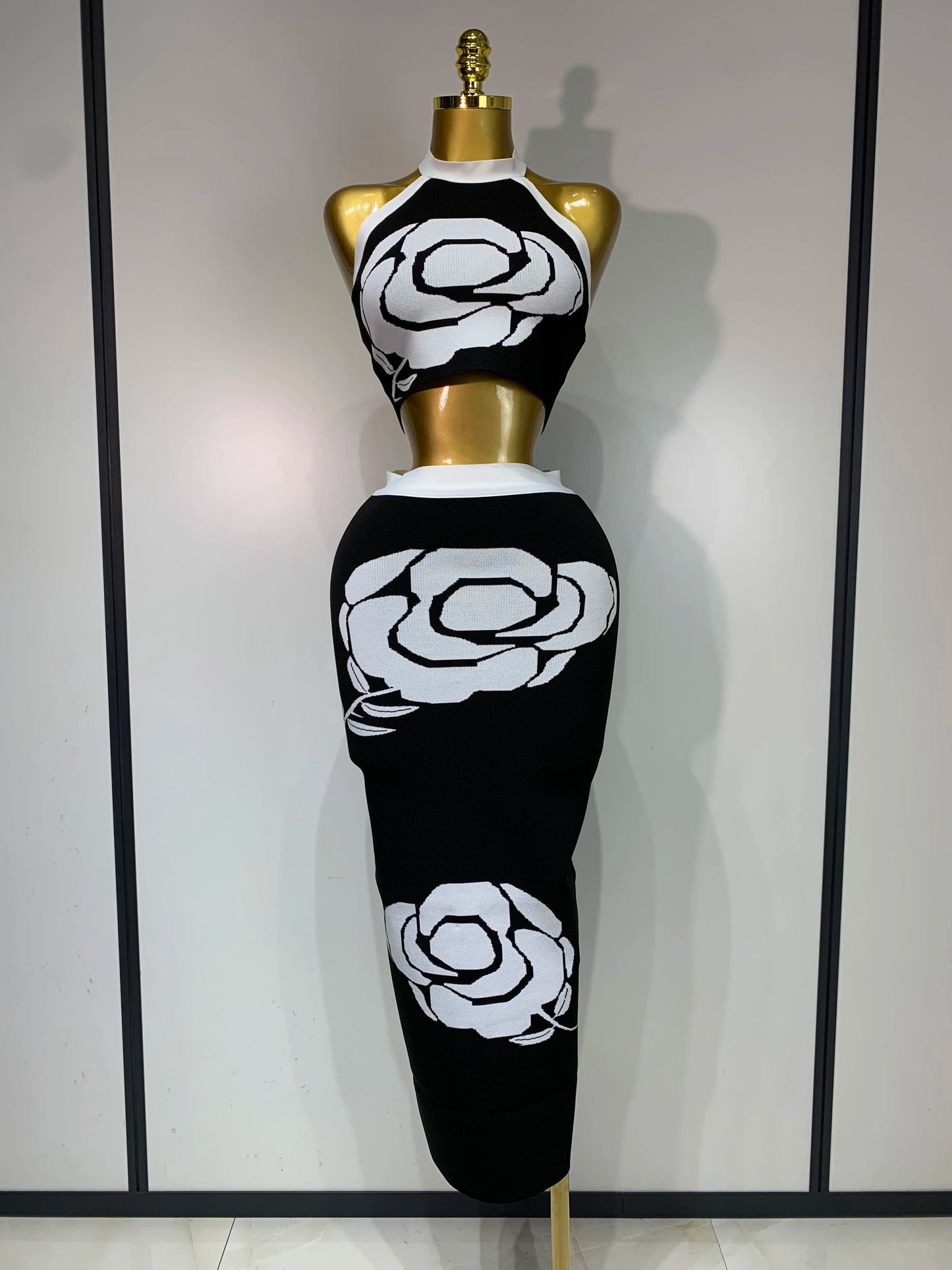 2025 New Arrival Women Sexy Halter Backless Bodycon Two Pieces Bandage Dress Nightclub Party Celebrate Birthday Elegant Dresses