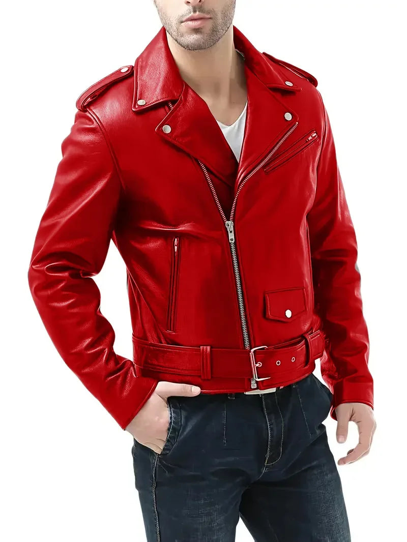 Leather Jacket Business Black Red Men Casual Leather Coats New Men Business Fashion Male Suit Collar Large Size Slim Fit Top