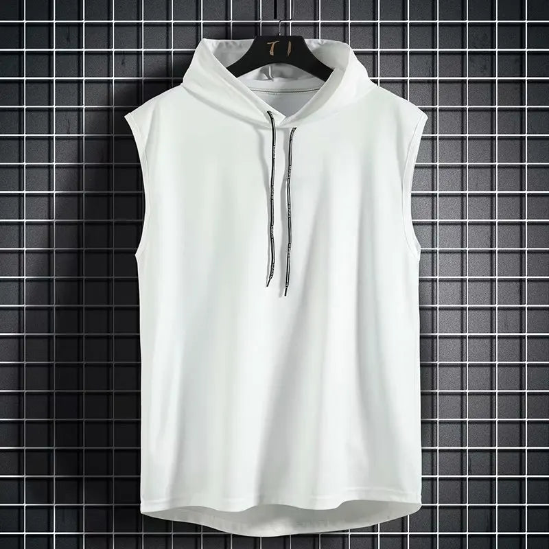 Mens Gym Hoodie Sleeveless with Mask Sweatshirt Hoodies Casual Splice Large Open-Forked Male Clothing Mask Button Sports Hooded
