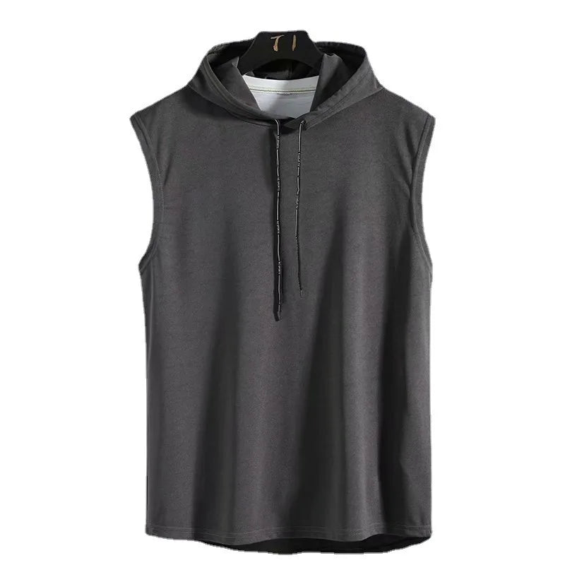 Mens Gym Hoodie Sleeveless with Mask Sweatshirt Hoodies Casual Splice Large Open-Forked Male Clothing Mask Button Sports Hooded