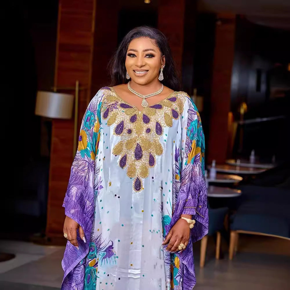 Middle East Sequined Printed Chiffon Loose Robe For Women