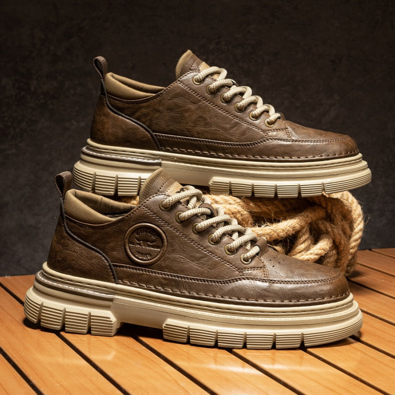 Zapatos casuales de cuero con plataforma estilo bota de trabajador británica de alta calidad