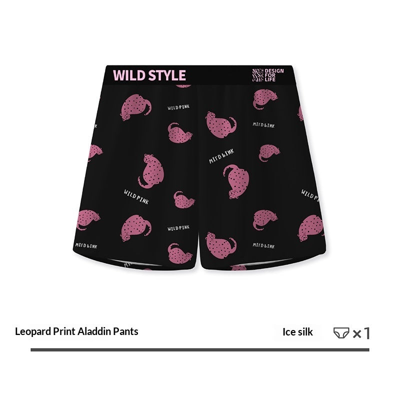 Pantalones Aloha de seda helada con estampado de leopardo para hombre con diseño estampado para usar en casa