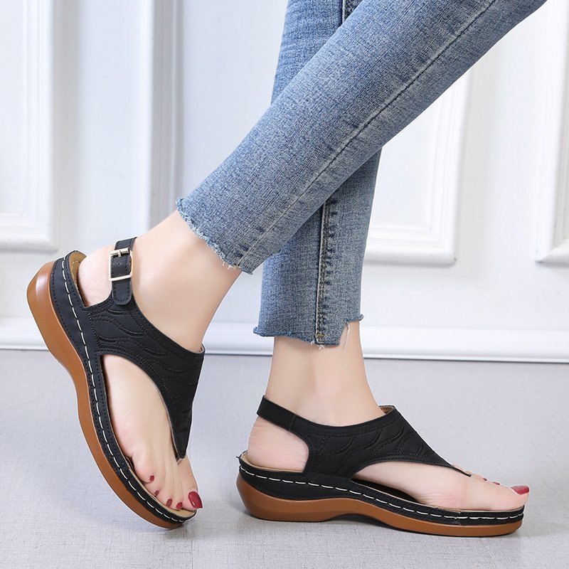 Sandalias casuales de cuña para mujer, chanclas de color liso