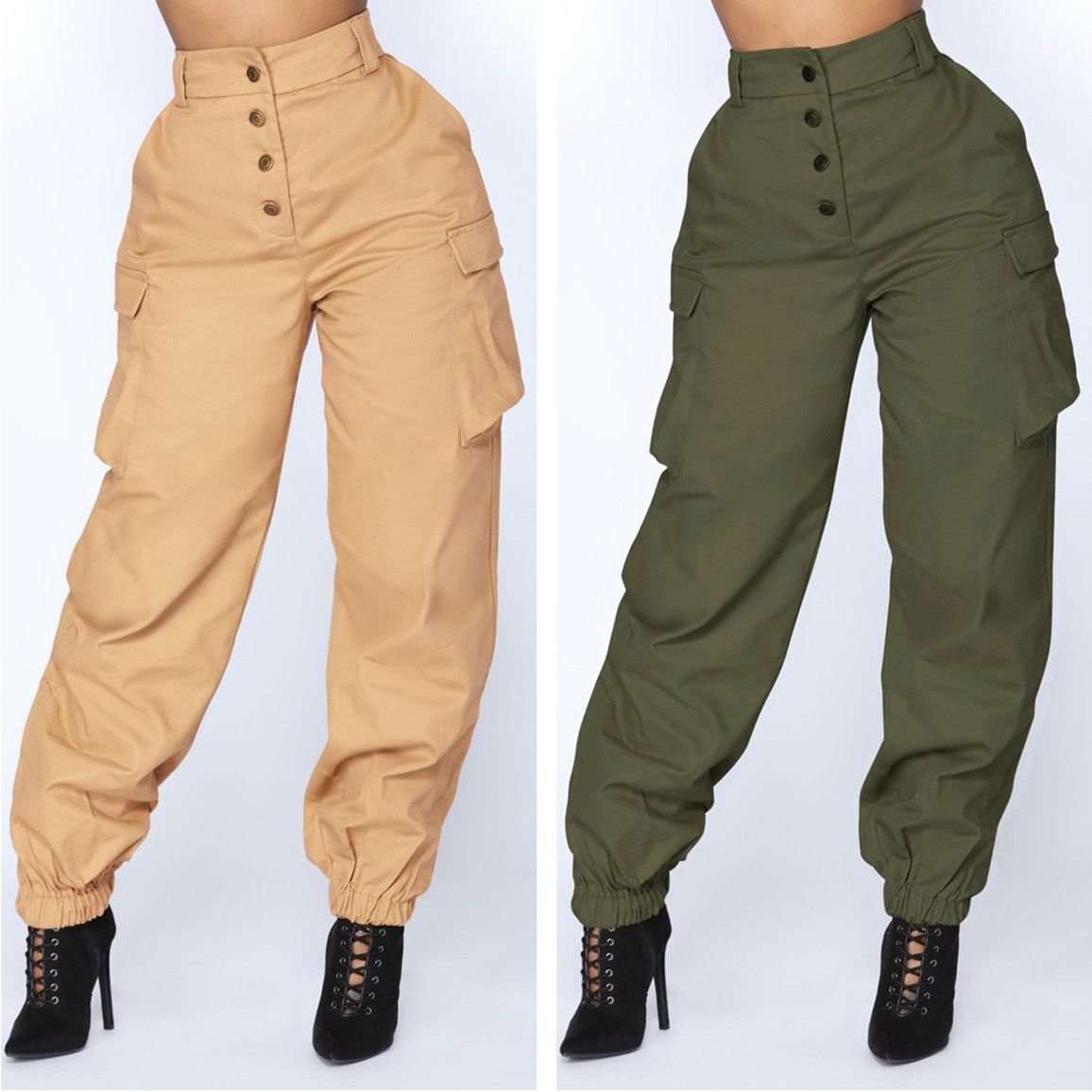 Pantalones casuales con cordón de cintura alta de estilo europeo y americano a la moda