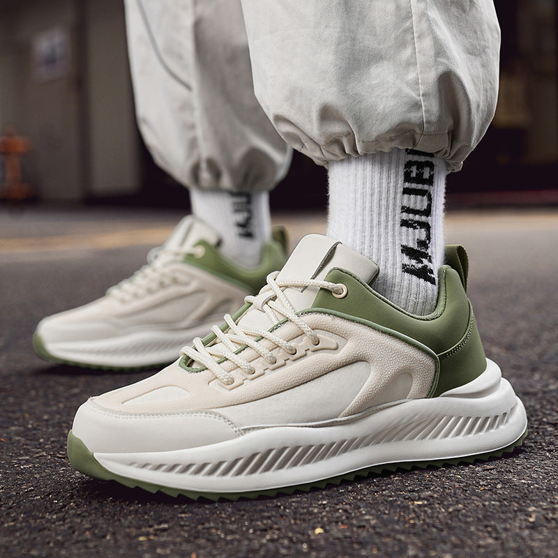 Zapatillas deportivas casual de cuero con suela blanda ligera y plataforma para hombre