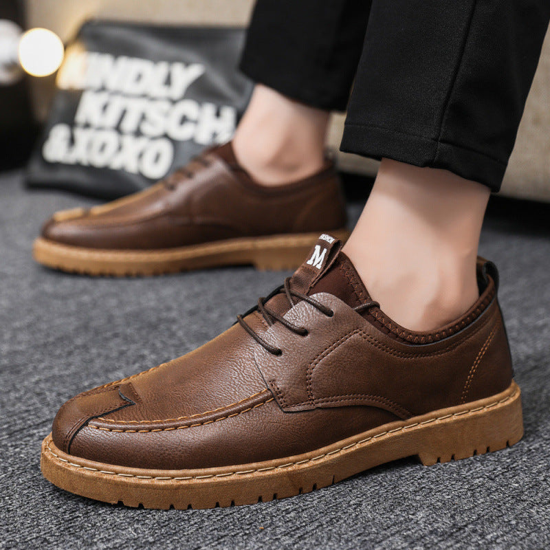 Zapatos de cuero de hombre, informales, con cordones, para uso diario, a la moda