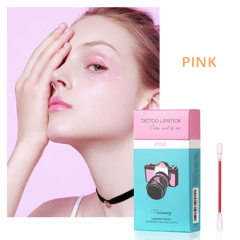Set de 20 labiales con hisopo de algodón para exteriores, labiales portátiles, estuche cosmético impermeable, labial líquido de larga duración con forma de cigarrillo