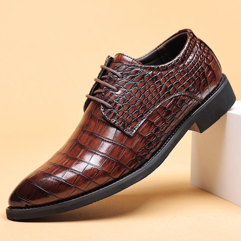 Zapatos de cuero británicos con textura de pez para hombre, estilo casual de negocios