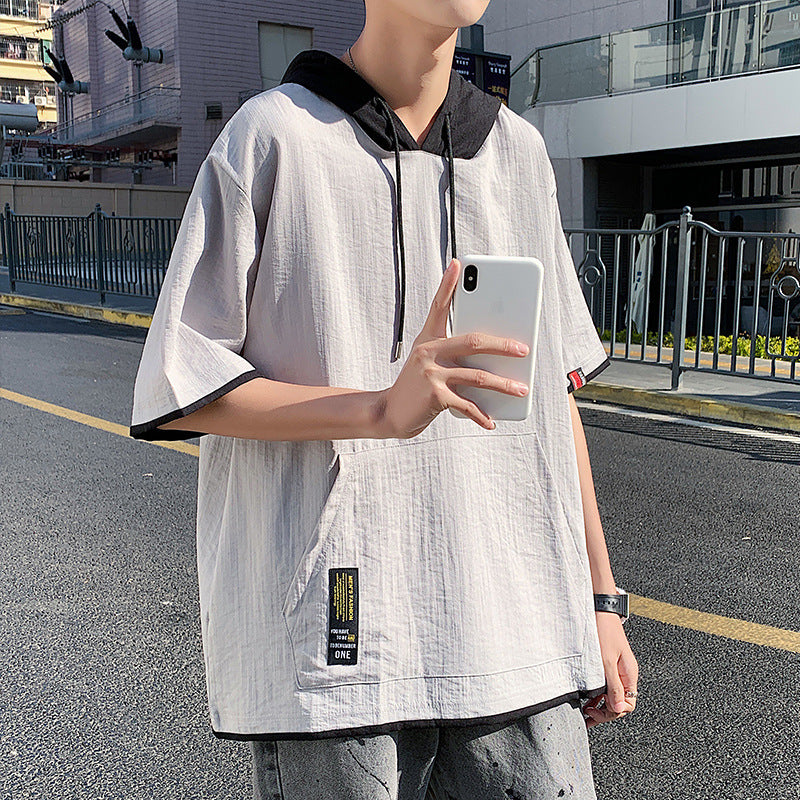 Camisa de manga corta informal para hombre holgada tipo falso dos piezas