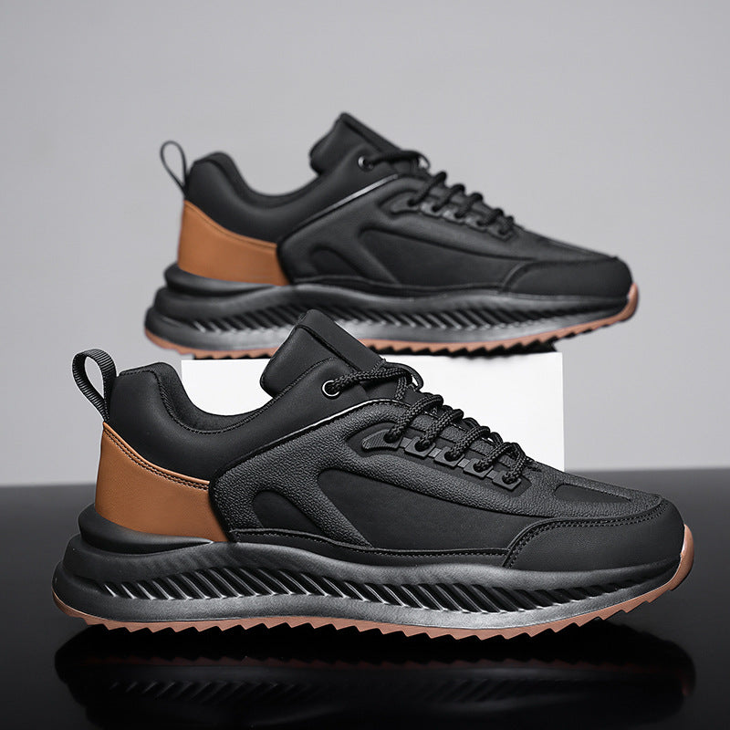 Zapatillas deportivas casual de cuero con suela blanda ligera y plataforma para hombre