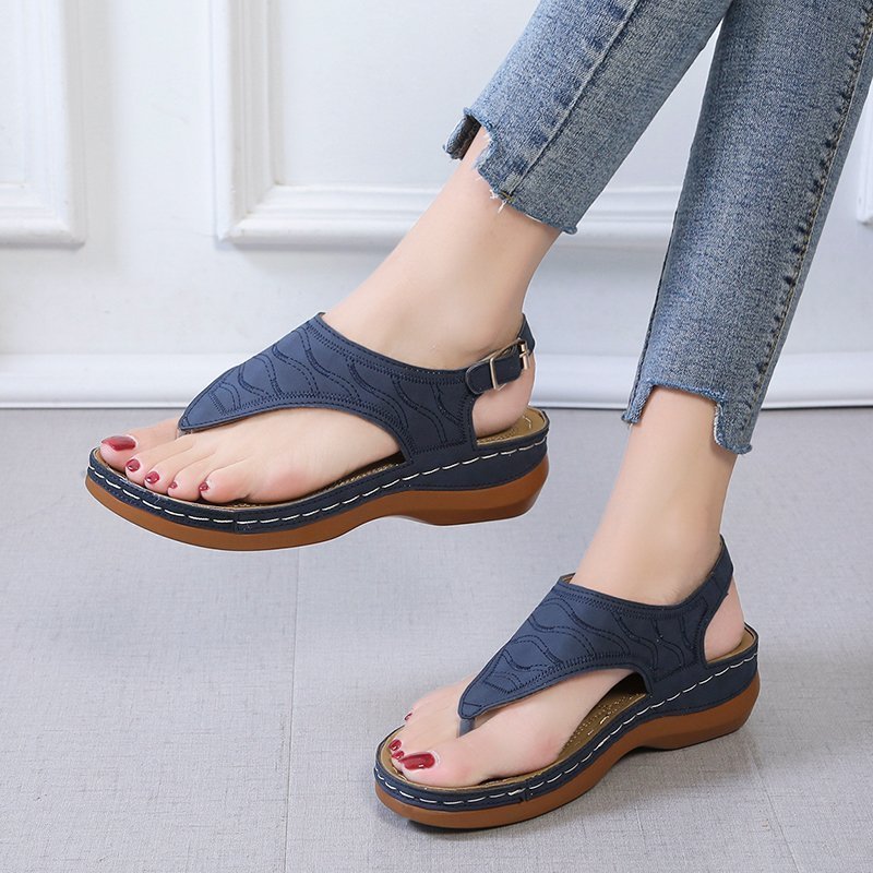 Sandalias casuales de cuña para mujer, chanclas de color liso