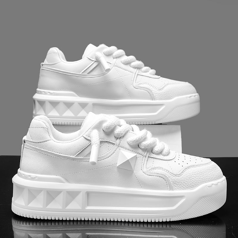 Zapatos blancos pequeños de suela gruesa con alzas, deportivos para hombre